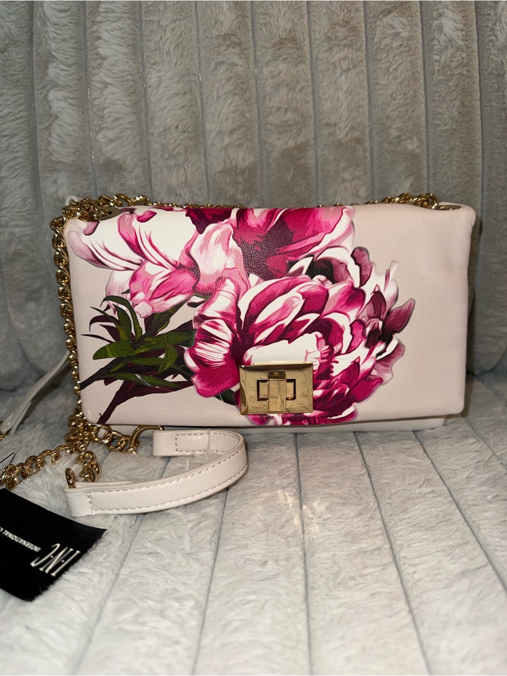 INC International Concepts Floral Crossbody Bag in White and Pink